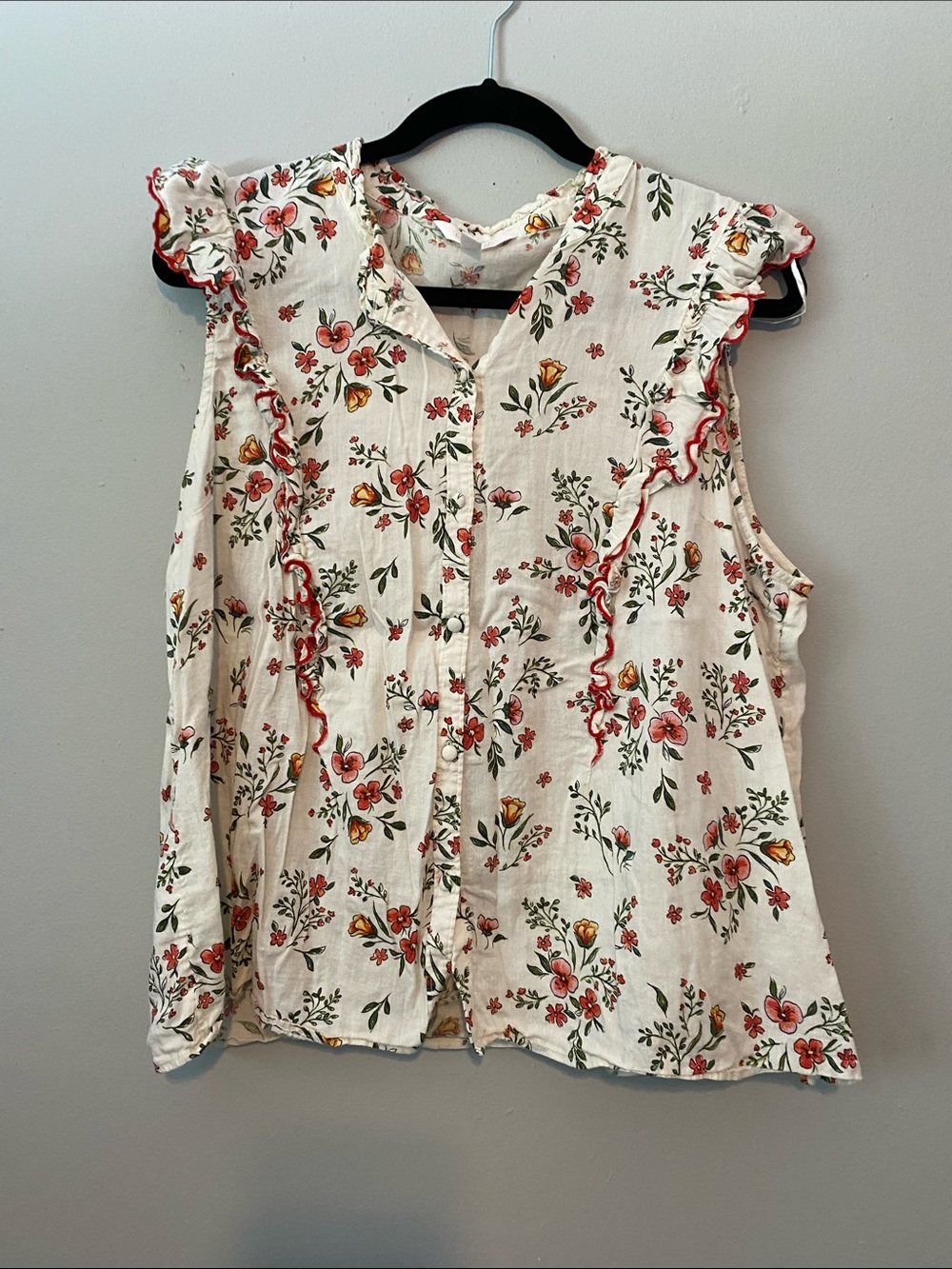 LC Lauren Conrad White Floral Ruffle Button-Front Top - Pink & Yellow Flowers